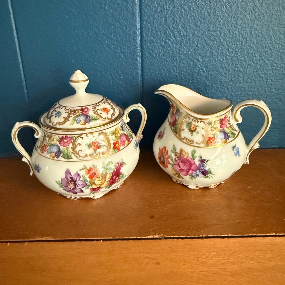 Bavarian Schumann Dresden Empress Sugar Bowl and Creamer Set